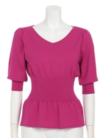 Vネックウエストマークニットプルオーバー/パープル