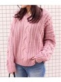 Vネックケーブルニット/ピンク