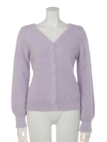 Vネックラメシャギー前後2wayニットカーディガン/ラベンダー