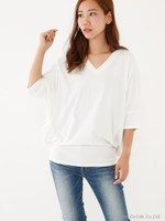 VネックルーズドルマンTOPS/WHT