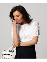 [L]【洗える】シアーチェック袖プルオーバー/オフホワイト(003)