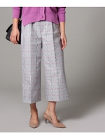 [L]【洗える】ワイドチェックパンツ/グレー(212)