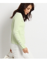 [L]袖ボタンリブニット/ライトグリーン(021)