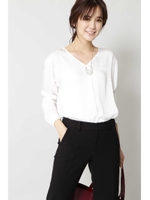 [ウォッシャブル]サテン比翼ブラウス/ホワイト(030)
