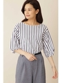 [ドラマ 有村架純さん着用][洗える]コクーンスリーブカットブラウス（ストライプ）/ネイビーストライプ1(121)