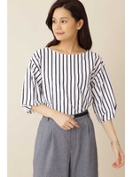 [ドラマ 有村架純さん着用][洗える]コクーンスリーブカットブラウス（ストライプ）/ネイビーストライプ1(121)