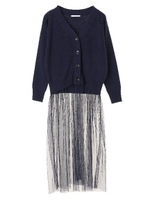 ・LHELBIE 2wayニット×チュールカーディガン/ネイビー