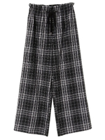 ・・チェックワイドパンツ/ブラック