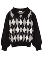 ・アーガイル柄ニットプルオーバー/ブラック