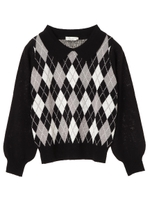 ・アーガイル柄ニットプルオーバー/ブラック