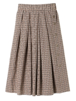 ・チェック柄サイド釦タックスカート/ブラウン