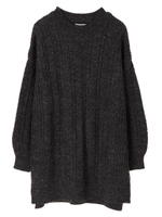 ・ハイネックケーブルニットチュニック/杢ダークグレー