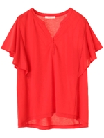 ・フリル袖カットプルオーバー/レッド