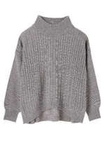 ・フレアケーブルニットチュニック/杢グレー