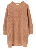 ・ボートネック畦ニットチュニック/ベージュ