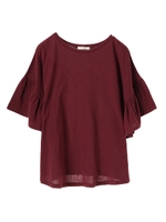 ・袖フリルルーズプルオーバー/ボルドー