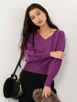 〔ハンドウォッシャブル〕CS H/W ボリュームギャザー Vネック プルオーバー/PURPLE