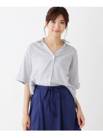 【2WAY】カシュクールシャツ/ホワイト×ネイビー(393)