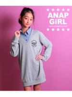 【ANAP GIRL】フェイクシャツ付ワンピース/グレー(006)