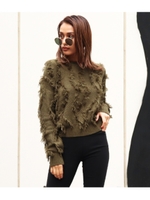 【ANAP】ジャガードフリンジニットトップス/カーキ(014)