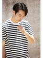 【AZUL BY MOUSSY】40S/2天竺ボーダークルーネック半袖TEE/柄WHT