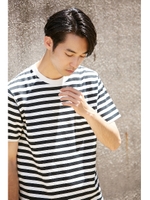 【AZUL BY MOUSSY】40S/2天竺ボーダークルーネック半袖TEE/柄WHT