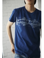 【AZUL BY MOUSSY】チマヨ柄ぼかしラインクルーネック半袖T/NVY