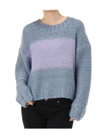 【AZUL BY MOUSSY】ハンドメイドバイカラーローゲージニットプルオーバー/L/BLU