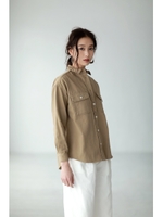 【AZUL BY MOUSSY】フラップポケットスラブミリタリー長袖シャツ/BEG