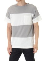 【AZUL BY MOUSSY】ワイドボーダークルーネック半袖プルオーバー/柄T.GRY