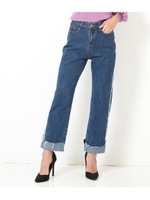 【CHILLE】裾パールボタン付ゆるデニムパンツ/ブルー(019)