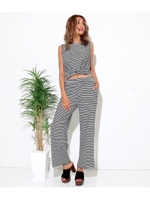 【Latina】ウエストツイストトップス×サイドレースパンツSETUP/ブラック/ホワイト(051)