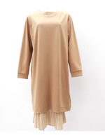 【Settimissimo】プリーツヘムレイヤードワンピース/ベージュ(005)