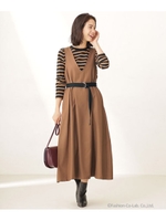 【WEB限定】ウェストベルト付ジャンパースカート/ベージュ