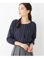 【WEB限定サイズ有り】デシンストライプ7部袖ブラウス/ネイビー(393)