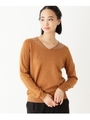 【WEB限定サイズ有り】パール&ビジューVネックニット/キャメル(041)