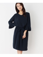 【WEB限定サイズ有り】フリル袖口　カラーワンピース/ネイビー(093)