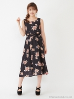 フラワーノースリーブワンピース/ブラウン