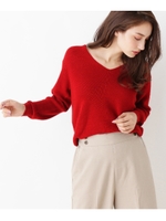 【エマール検証済 洗える】Vネックニット/レッド(062)