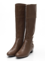 【ストレスフリー】レインバックルロングブーツ/BROWN