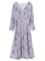 【ワンピース 】花柄シャツ地ワンピース/ラベンダー