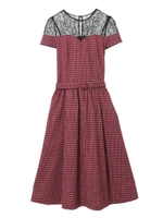 【ワンピース】チェックフィット＆フレアワンピース/レッド