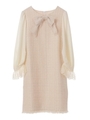 【ワンピース】袖シフォンツイードワンピース/クリームイエロー