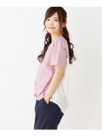 【裾タック・前後切り替え】チェック&ストライププルオーバ/ワインレッド(363)