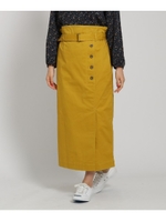 【洗える】【後ろゴム】ピーチツイルロングタイトスカート/イエロー(032)