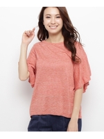 【洗える】ひら袖メランジ麻ニット/レッド(062)