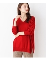 【洗える】ゆるVネックニットプルオーバー/レッド(062)