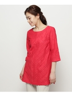 【洗える】アイレットレースチュニックシャツ/レッド(062)