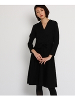 【洗える】カシュクールニットワンピース/ブラック(019)