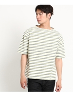 【洗える】サマーボーダー半袖カットソー/カーキ×イエロー(327)